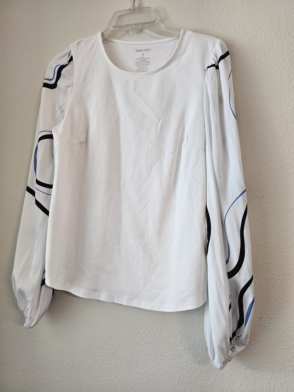 Nine West White Long-Sleeve Top with Patterned Sleeves
